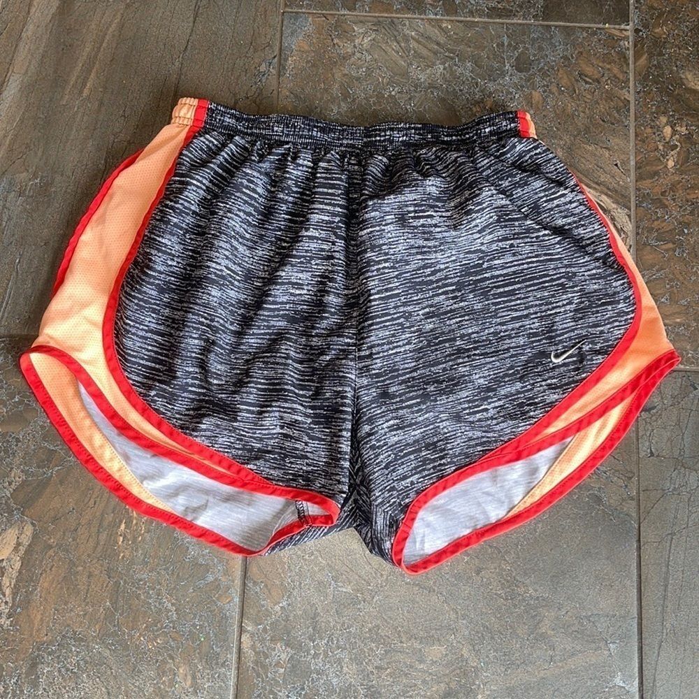 Nike DriFit Running Shorts Womens Medium Black Seafoam Orange Neon Brief Liner